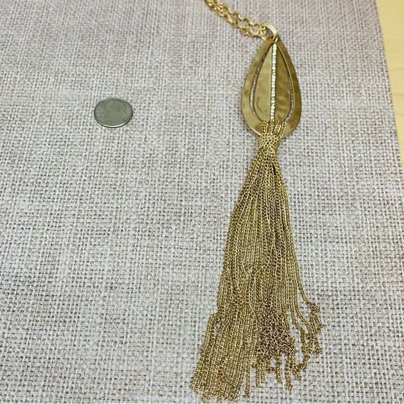 Gold Tear Drop with Crystal Chain Tassel Necklace - Picture 2 of 2